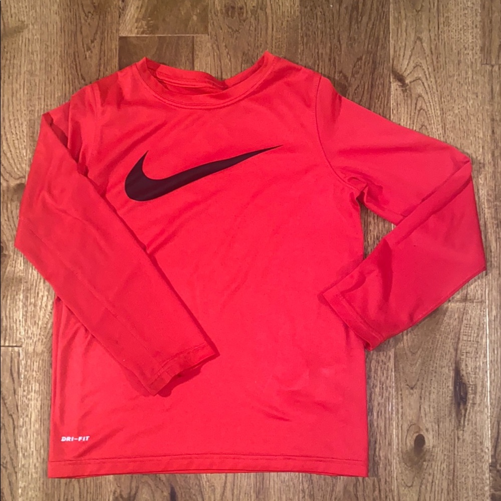 Little boys Nike long sleeved red dri-fit shirt. Small.